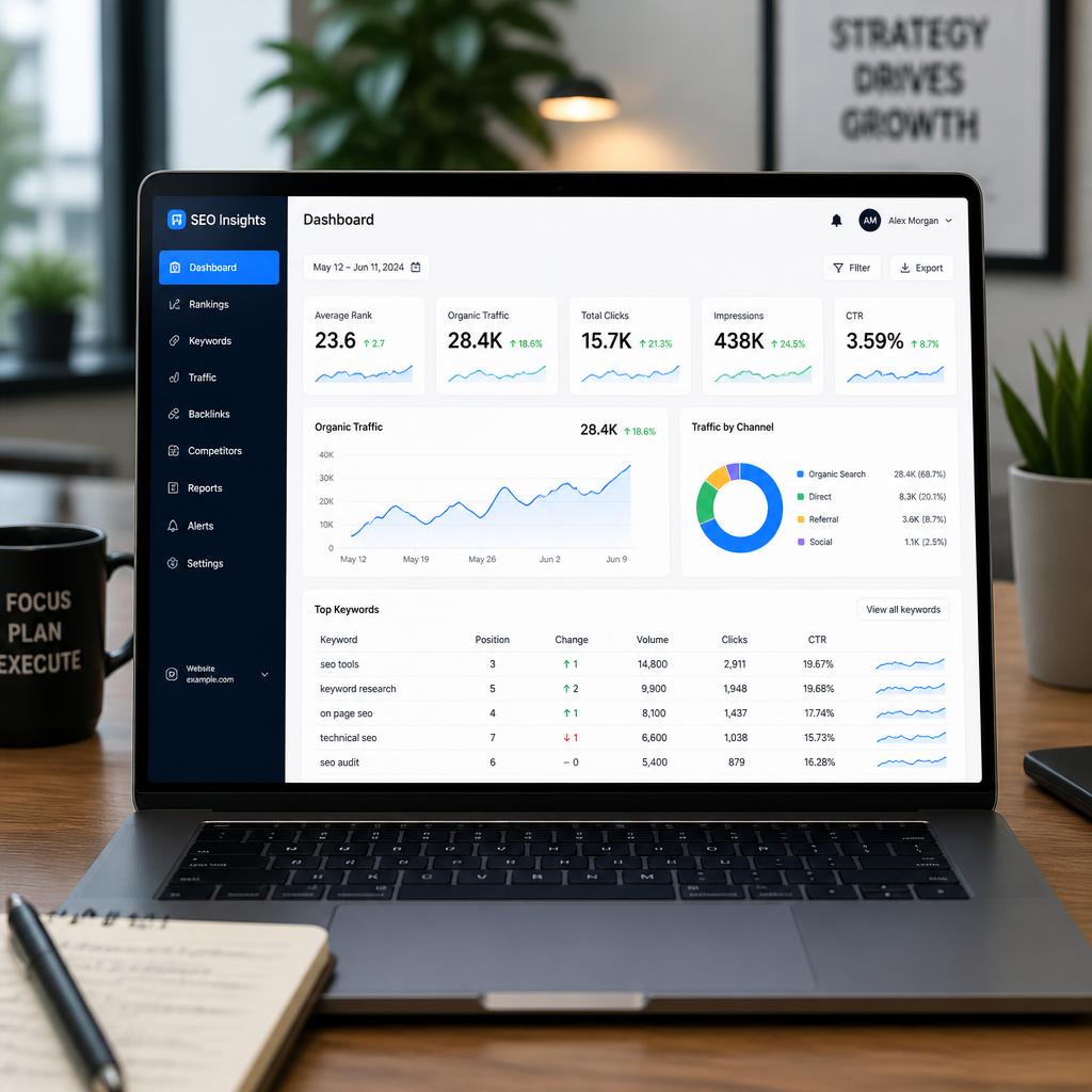 A modern digital marketing control room with analysts examining performance dashboards, keyword matrices and bid optimization charts on large glowing screens, cinematic lighting, ultra detailed, professional photography style